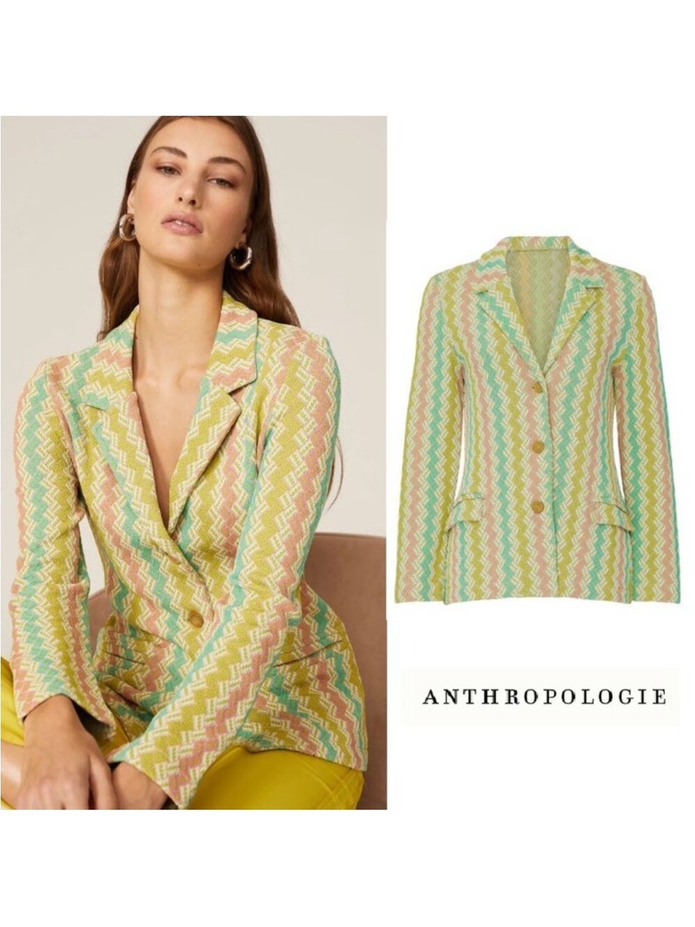Aldomartins Pastel Chevron Tailored Blazer in Cream, Lime & Pink